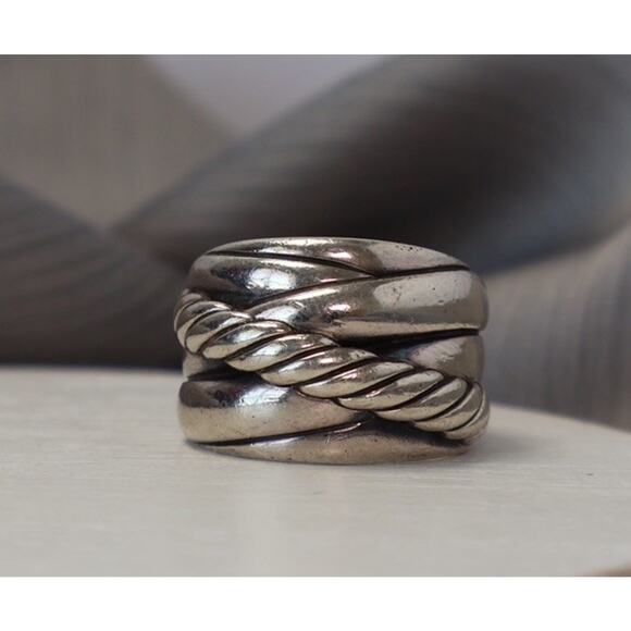 David Yurman Sterling Silver Cross Over Cable Band Ring 16.18G / Sz 7 - Picture 1 of 4